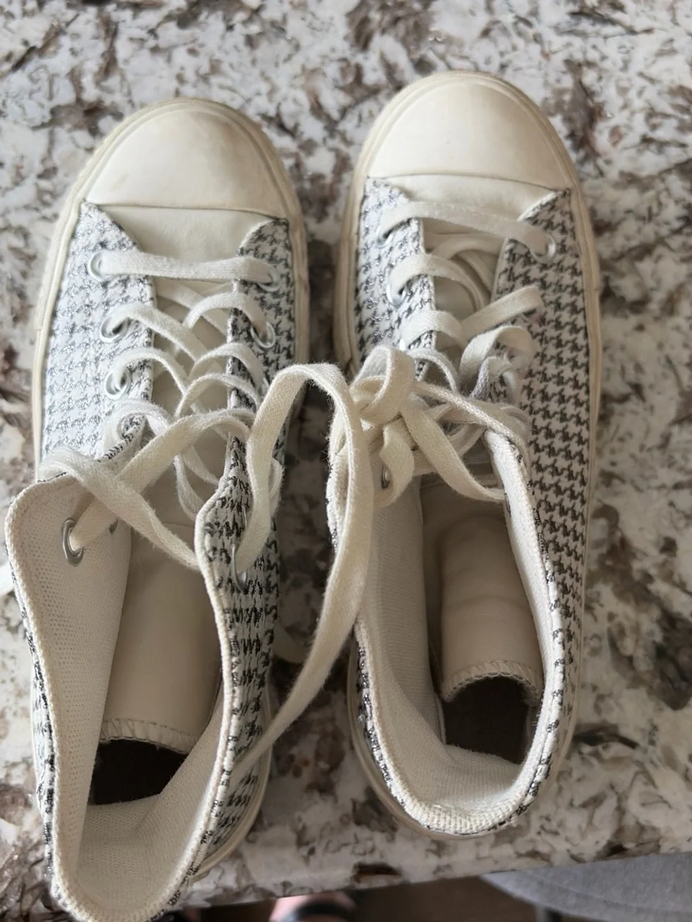 Converse High Top Sneakers in Cream and Silver Houndstooth